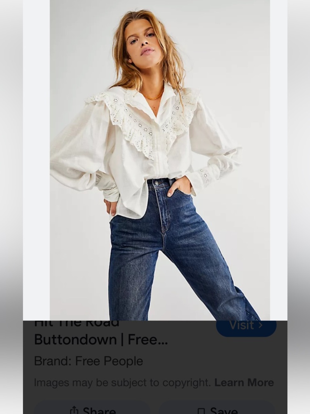 Free People Hit the Road White Eyelet Ruffle Button-Down Blouse